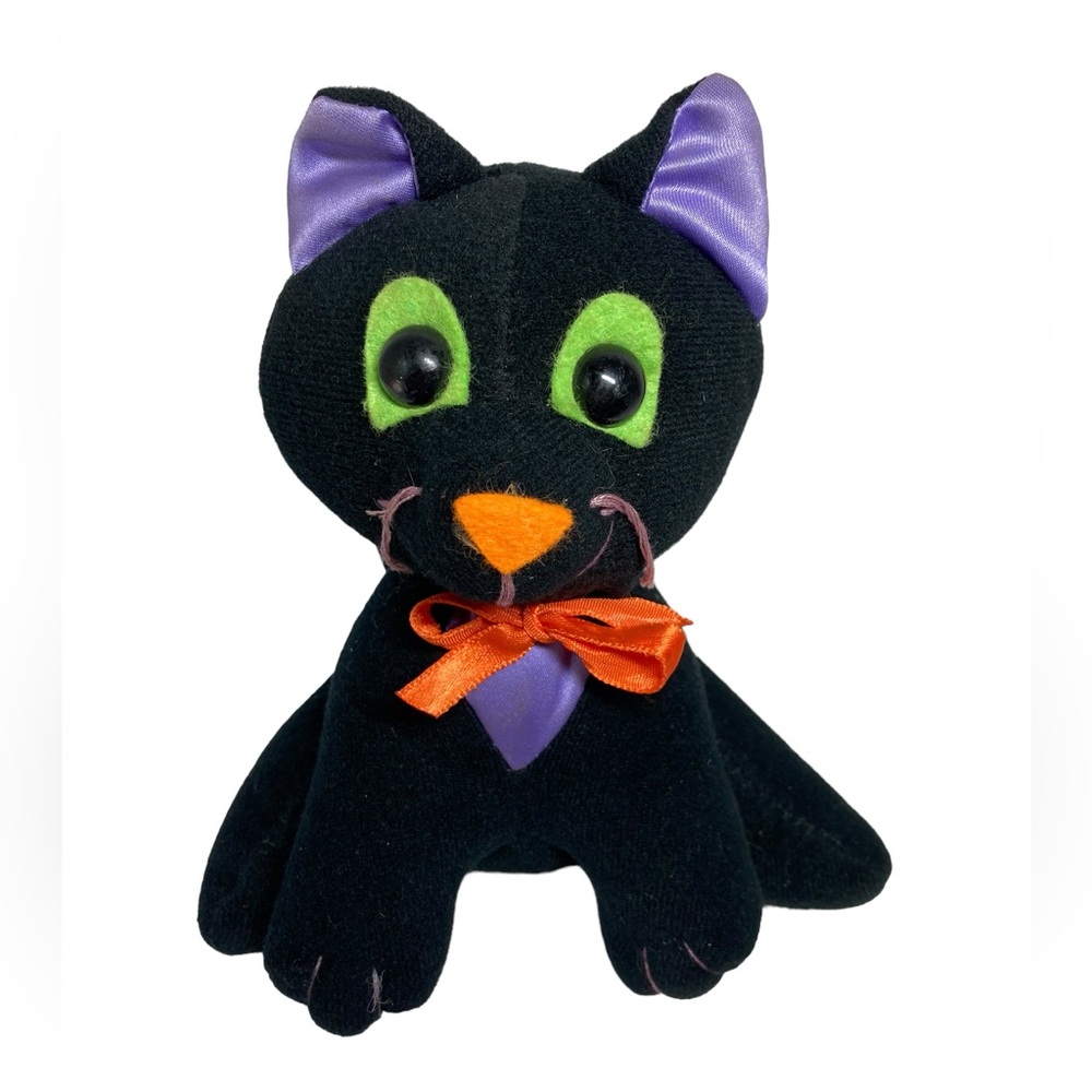 Gibson Greetings 1987 Black Cat Halloween Plush Purple Orange 6”. NUT SHELLS
